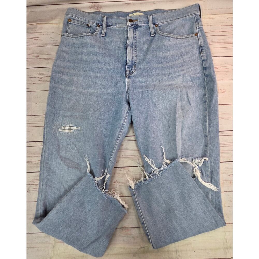 Madewell The Mom Jeans Women's Size 33 Blue Distressed Crop Denim